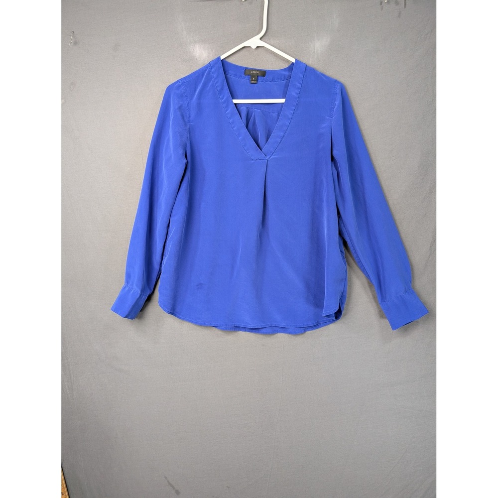 J.Crew Womens Silk V-Neck Long Sleeve Blouse Royal Blue Size 8